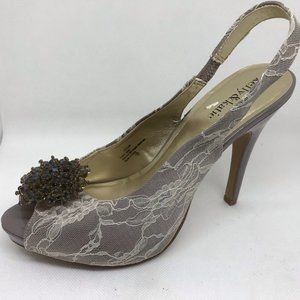 Kelly & Katie 6321046 Taupe/Grey & Cream Lace Dressy Strappy Sandal Stiletto